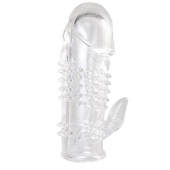 Прозрачная гелевая насадка с шипами и клиторальным отростком - 13 см. - Toyfa Basic - в Брянске купить с доставкой