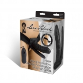 Полый страпон с двумя отростками и вибрацией Unisex Vibrating Hollow Strap-On Double Penetrating Dildo - 17,8 см. - Lux Fetish - купить с доставкой в Брянске