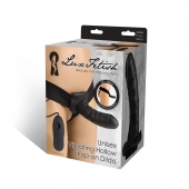 Чёрный полый страпон с вибрацией Unisex Vibrating Hollow Strap-On - 14 см. - Lux Fetish - купить с доставкой в Брянске