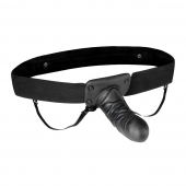Чёрный полый страпон с вибрацией Unisex Vibrating Hollow Strap-On - 14 см. - Lux Fetish - купить с доставкой в Брянске