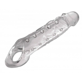 Прозразная закрытая насадка на пенис с поддержкой мошонки Clearly Ample Penis Enhancer - 22 см. - XR Brands - в Брянске купить с доставкой