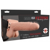 Телесный перезаряжаемый вибрострапон 7  Hollow Rechargeable Strap-on with Balls - 20,3 см. - Pipedream - купить с доставкой в Брянске