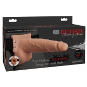 Телесный полый страпон с имитацией эякуляции 7.5  Hollow Squirting Strap-On with Balls Flesh - 21,6 см. - Pipedream - купить с доставкой в Брянске