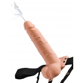 Телесный полый страпон с имитацией эякуляции 7.5  Hollow Squirting Strap-On with Balls Flesh - 21,6 см. - Pipedream - купить с доставкой в Брянске