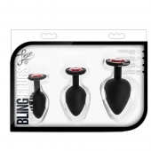 Набор черных анальных пробок с красным кристаллом-сердечком Bling Plugs Training Kit - Blush Novelties - купить с доставкой в Брянске