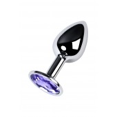 Серебристая конусовидная анальная пробка с фиолетовым кристаллом - 7 см. - ToyFa - купить с доставкой в Брянске