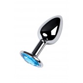 Серебристая конусовидная анальная пробка с голубым кристаллом - 7 см. - ToyFa - купить с доставкой в Брянске