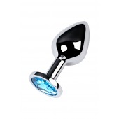 Серебристая конусовидная анальная пробка с голубым кристаллом - 8 см. - ToyFa - купить с доставкой в Брянске