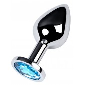 Серебристая конусовидная анальная пробка с голубым кристаллом - 8 см. - ToyFa - купить с доставкой в Брянске