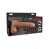 Кофейный перезаряжаемый вибрострапон 7  Hollow Rechargeable Strap-on with Balls - 20,3 см. - Pipedream - купить с доставкой в Брянске