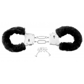 Меховые чёрные наручники Beginner s Furry Cuffs - Pipedream - купить с доставкой в Брянске
