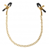 Чёрные с золотом зажимы на соски Gold Chain Nipple Clamps - Pipedream - купить с доставкой в Брянске