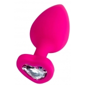 Розовая анальная втулка Diamond Heart с прозрачным кристаллом - 9,5 см. - ToyFa - купить с доставкой в Брянске Розовая анальная втулка Diamond Heart с прозрачным кристаллом - 9,5 см. - ToyFa - купить с доставкой в Брянске