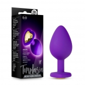 Фиолетовая анальная пробка Bling Plug Medium с золотистым стразом - 8,3 см. - Blush Novelties - купить с доставкой в Брянске