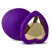 Фиолетовая анальная пробка Bling Plug Large с золотистым стразом - 9,5 см. - Blush Novelties - купить с доставкой в Брянске