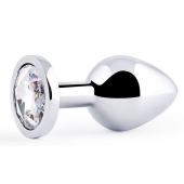 Серебристая анальная пробка с прозрачным стразом - 7,2 см. - Anal Jewelry Plug - купить с доставкой в Брянске Серебристая анальная пробка с прозрачным стразом - 7,2 см. - Anal Jewelry Plug - купить с доставкой в Брянске