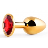 Золотистая анальная пробка с красным стразом - 7,2 см. - Anal Jewelry Plug - купить с доставкой в Брянске