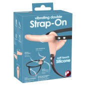 Телесный двойной вибрострапон с вибрацией Vibrating Double Strap-On - 15 см. - Orion - купить с доставкой в Брянске