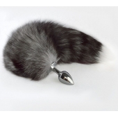 Серебристая анальная пробка с серым хвостиком - Sitabella - купить с доставкой в Брянске Серебристая анальная пробка с серым хвостиком - Sitabella - купить с доставкой в Брянске
