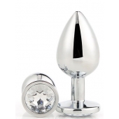 Серебристая анальная втулка с прозрачным кристаллом - 7,1 см. - Dream Toys - купить с доставкой в Брянске