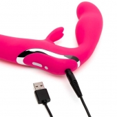 Ярко-розовый безремневой страпон Rechargeable Vibrating Strapless Strap-On - Happy Rabbit - купить с доставкой в Брянске