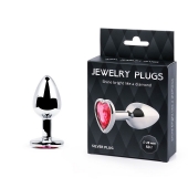 Серебристая анальная пробка с малиновым кристаллом-сердечком - 7 см. - Anal Jewelry Plug - купить с доставкой в Брянске