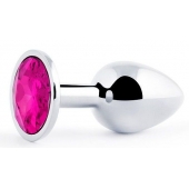 Серебристая анальная пробка с малиновым кристаллом - 7,2 см. - Anal Jewelry Plug - купить с доставкой в Брянске