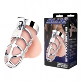 Серебристая металлическая клетка для члена с замком Enslave Cock Cage - BlueLine - купить с доставкой в Брянске