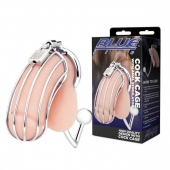 Серебристая металлическая клетка с анальным стимулятором Cock Cage - BlueLine - купить с доставкой в Брянске