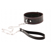 Черный широкий ошейник с красной строчкой и поводком - Crazy Handmade - купить с доставкой в Брянске