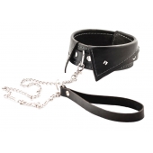 Черный ошейник-воротничок с металлическим поводком - Crazy Handmade - купить с доставкой в Брянске
