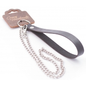 Серебристый металлический поводок с кожаной черной ручкой - 80 см. - Crazy Handmade - купить с доставкой в Брянске