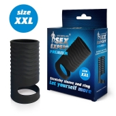 Черная открытая насадка на пенис с кольцом для мошонки XXL-size - 9,4 см. - Sex Expert - в Брянске купить с доставкой
