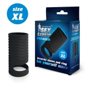 Черная открытая насадка на пенис с кольцом для мошонки XL-size - 8,9 см. - Sex Expert - в Брянске купить с доставкой