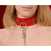 Красный кожаный ошейник с карабином и поводком - Sitabella - купить с доставкой в Брянске Красный кожаный ошейник с карабином и поводком - Sitabella - купить с доставкой в Брянске