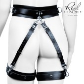 Черный кожаный пояс с гартерами - S-M - Notabu - купить с доставкой в Брянске