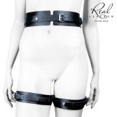 Черный кожаный пояс с гартерами - S-M - Notabu - купить с доставкой в Брянске