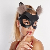 Черная кожаная маска  Кошечка  с мехом - Sitabella - купить с доставкой в Брянске