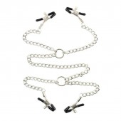 Серебристые зажимы для сосков и половых губ на тонкой цепочке - Notabu - купить с доставкой в Брянске