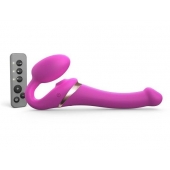Ярко-розовый безремневой страпон Multi Orgasm Size S с клиторальной стимуляцией - Strap-on-me - купить с доставкой в Брянске