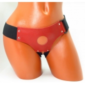 Красные кожаные трусики для страпона - БДСМ Арсенал - купить с доставкой в Брянске