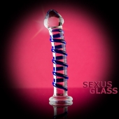 Фаллоимитатор из стекла с синей спиралью - 18 см. - Sexus купить с доставкой в интернет-магазине Orgasmix в Брянске Фаллоимитатор из стекла с синей спиралью - 18 см. - Sexus