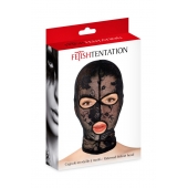 Черная кружевная маска на голову с отверстиями для глаз и рта - Fetish Tentation - купить с доставкой в Брянске