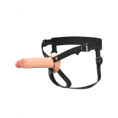 Телесный полый страпон на черных ремнях Hollow Silicone Strap-on - 17,8 см. - Pipedream - купить с доставкой в Брянске