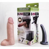 Страпон-унисекс с двумя насадками UNI strap 7  Harness - 19 и 16 см. - LOVETOY (А-Полимер) - купить с доставкой в Брянске
