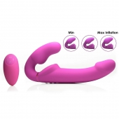 Розовый безремневой страпон с вибрацией и функцией расширения Inflatable Ergo-Fit Strapless Strap-On - XR Brands - купить с доставкой в Брянске