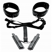 Черная бондажная система Acquire Easy Access Thigh Harness with Wrist Cuffs - XR Brands - купить с доставкой в Брянске