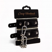 Черные скругленные наручники с мягкой бежевой подкладкой - Crazy Handmade - купить с доставкой в Брянске