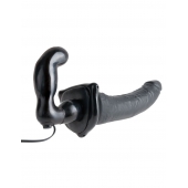 Черный страпон с вагинальной пробкой Deluxe Vibrating Penetrix Strap-On - 19 см. - Pipedream - купить с доставкой в Брянске