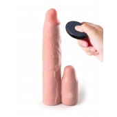 Телесная вибронасадка на член 3  Vibrating Mega X-tension with Remote - 22,9 см. - Pipedream - в Брянске купить с доставкой